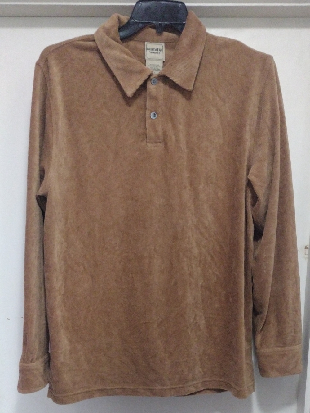 Scandia Woods Corduroy Men's Long-Sleeve Polo in Caramel Brown Large
